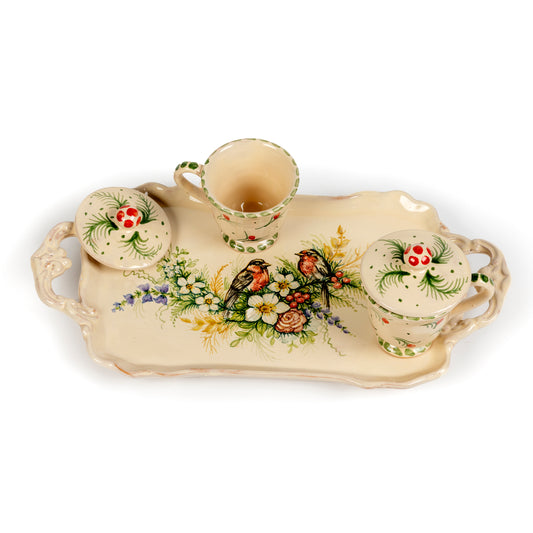 Servizio da caffè per 2 con pettirossi