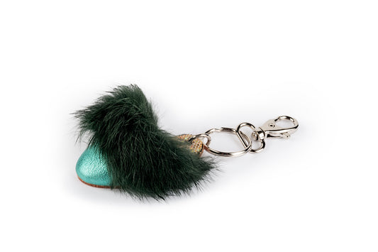 Portachiavi ciabattina verde acqua con pelliccia verde