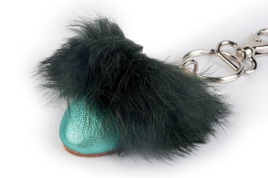 Portachiavi ciabattina verde acqua con pelliccia verde