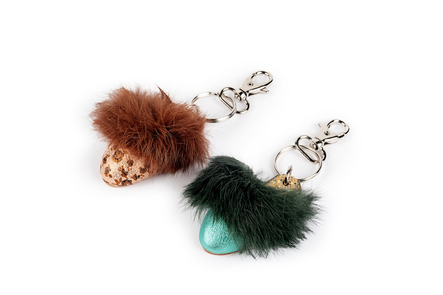 Portachiavi ciabattina verde acqua con pelliccia verde