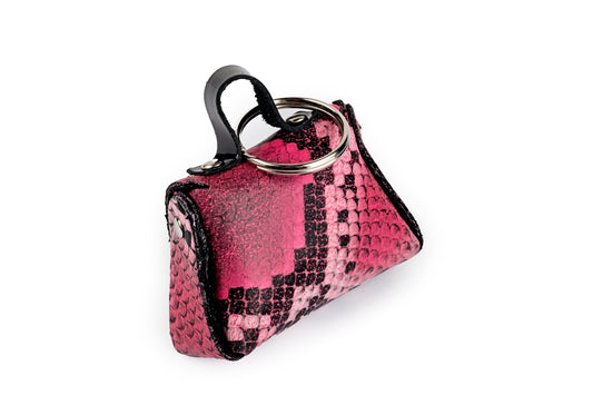 Portachiavi borsetta pitonata rosa e nero