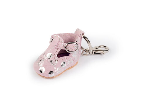 Portachiavi scarpina bebè rosa fantasia argento