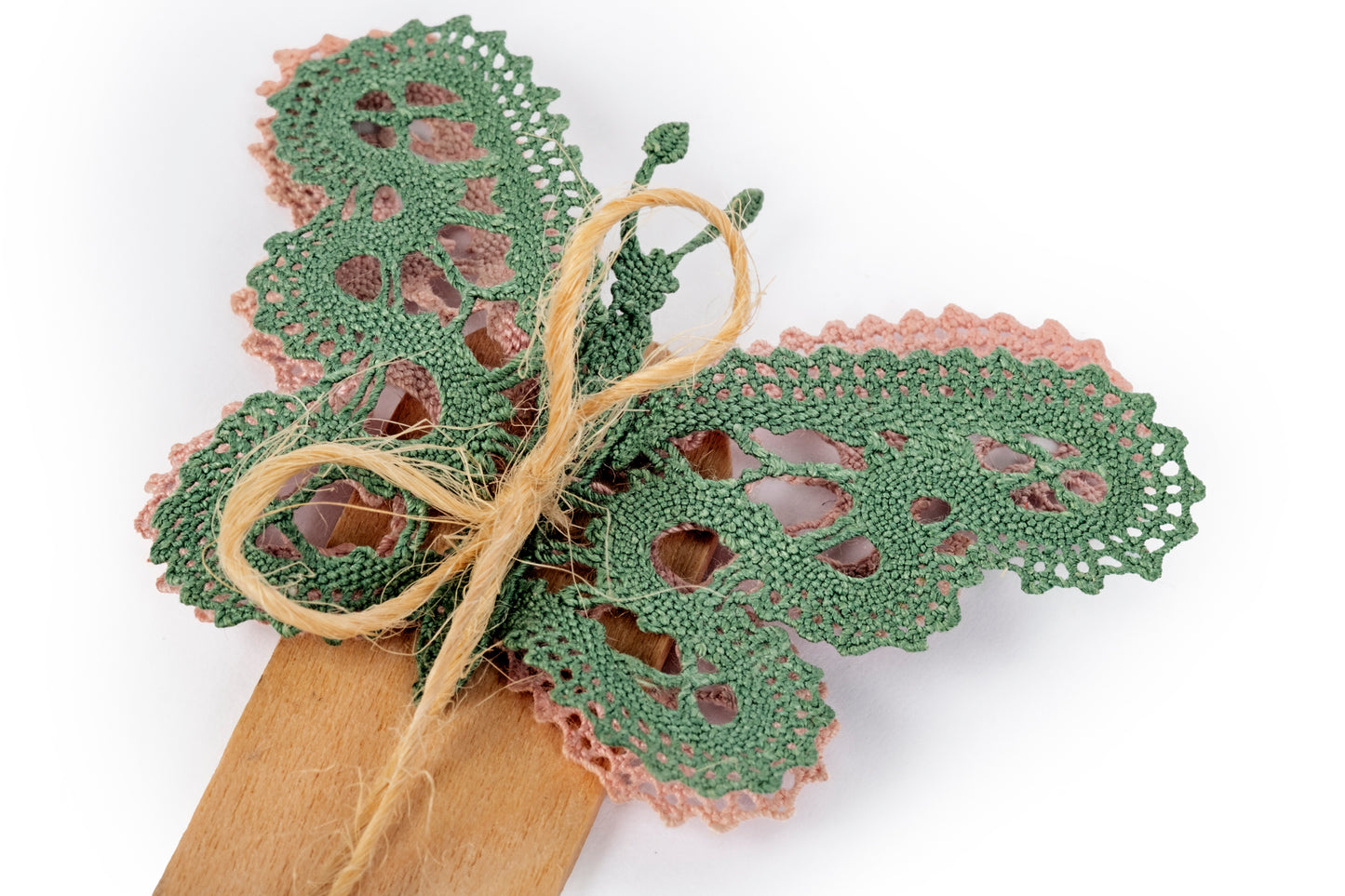 Segnalibro doppia farfallina verde e rosa