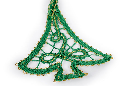 Mono orecchino albero di Natale pendente in merletto a tombolo