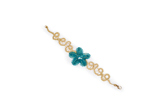 Bracciale in merletto con fiore ottanio