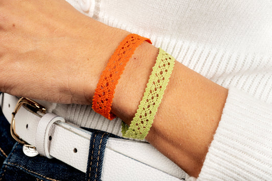 Orange bobbin lace bracelet