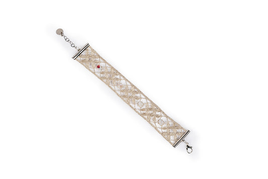 Bracciale in merletto a tombolo fascia color argento