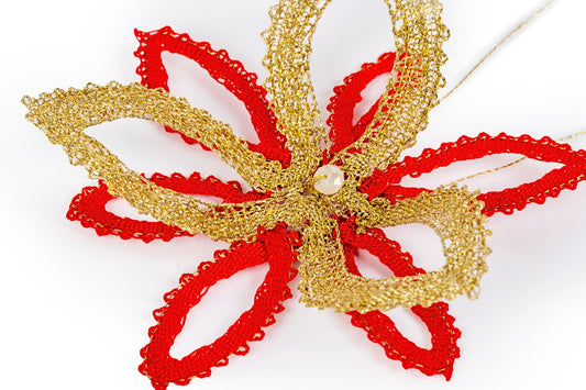 Decorazione fiore in merletto per albero di Natale, con perlina