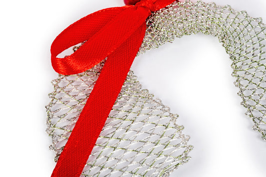 Decorazione pallina in merletto argento per albero di Natale