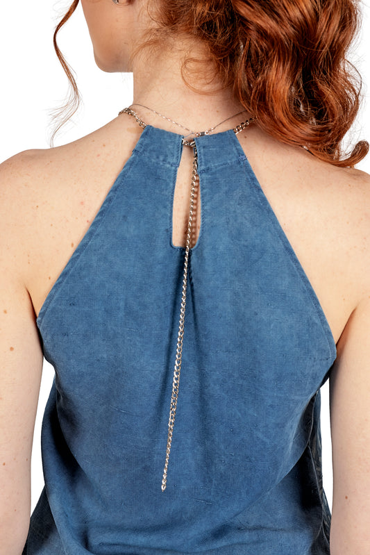 Completo Indigo Soul, shantung di seta a tintura naturale