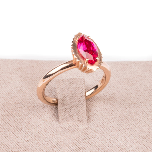 Anello Cupcake Rubino e Oro rosa - taglio a navette