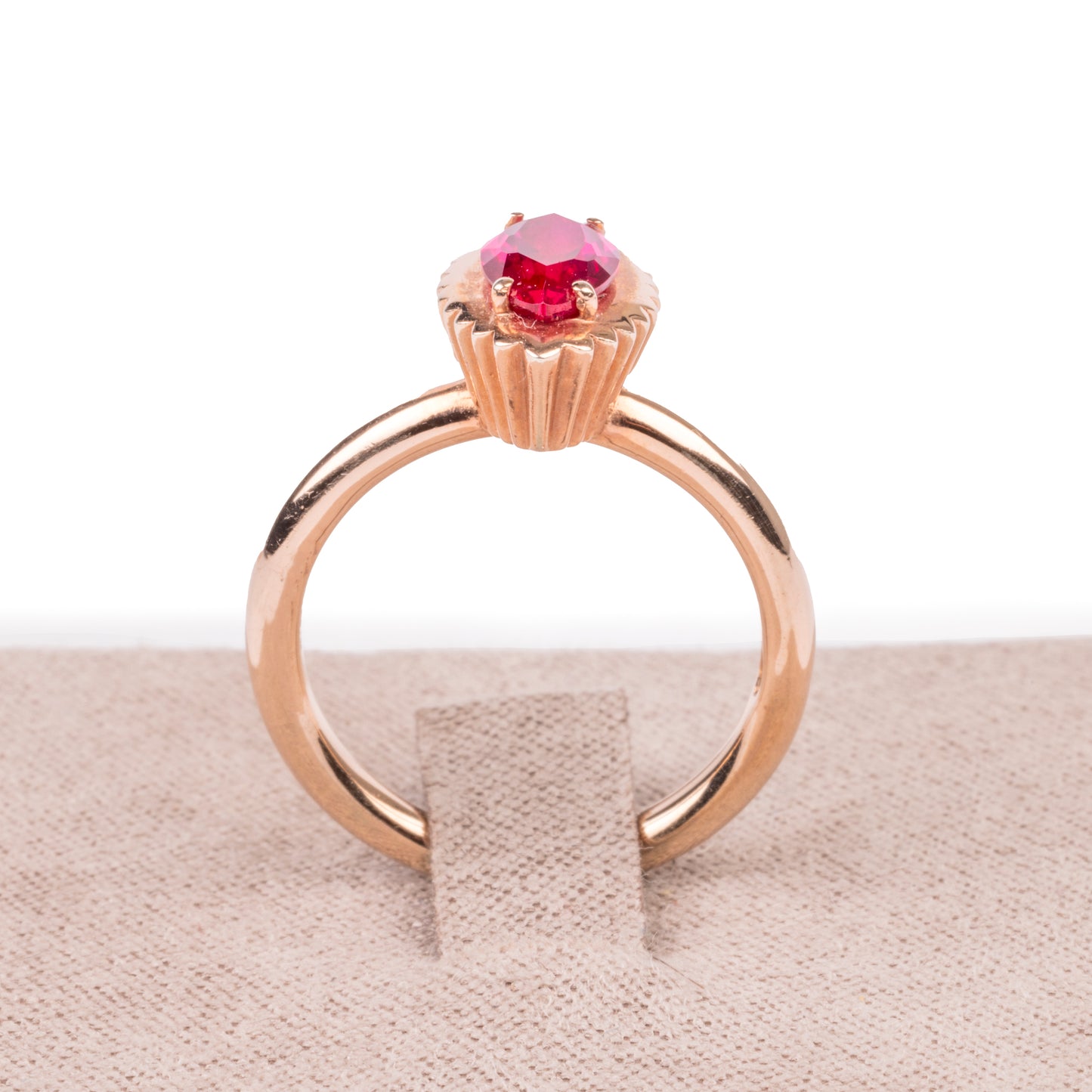 Anello Cupcake Rubino e Oro rosa - taglio a navette