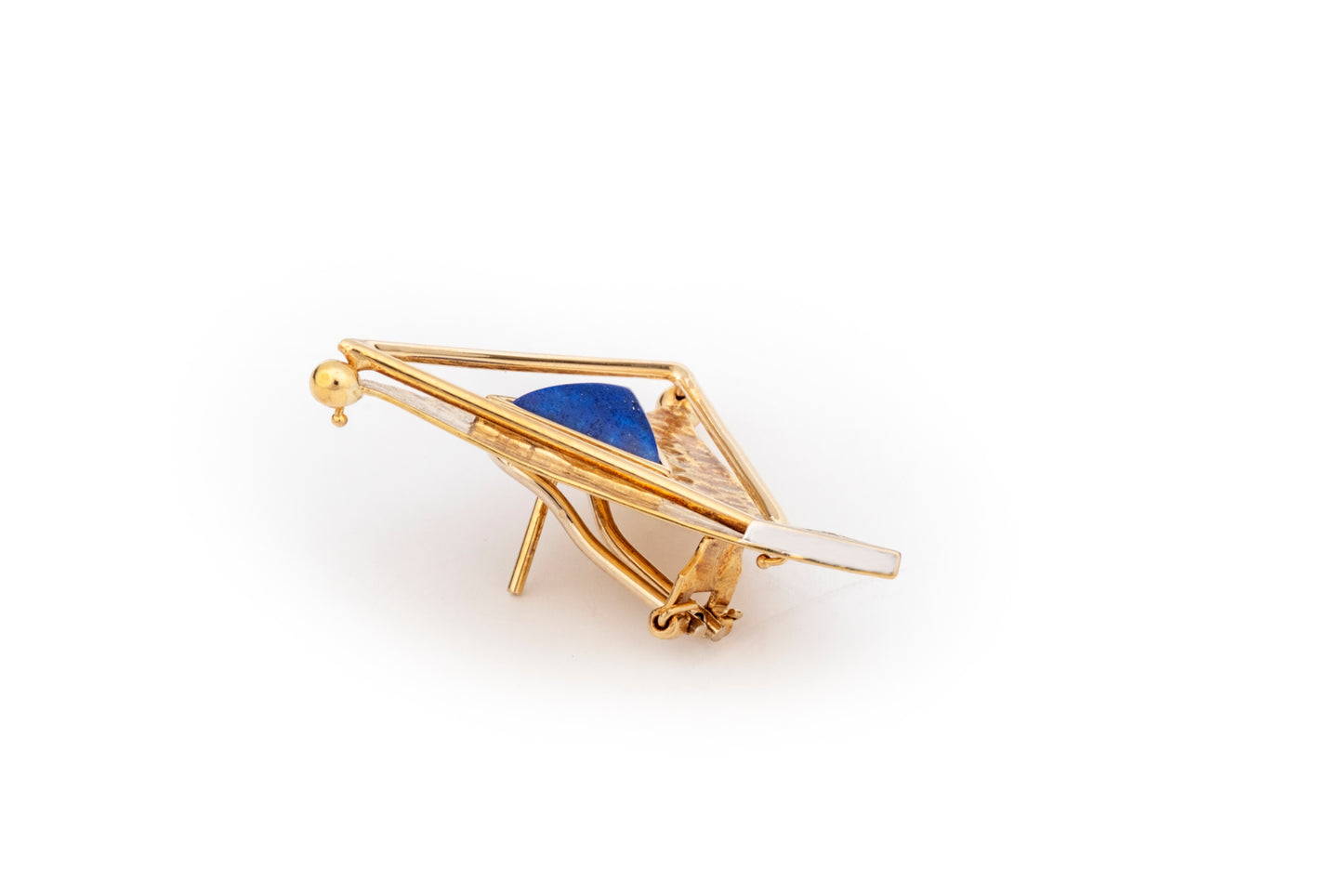 Triangle earrings with diamonds and lapis lazuli