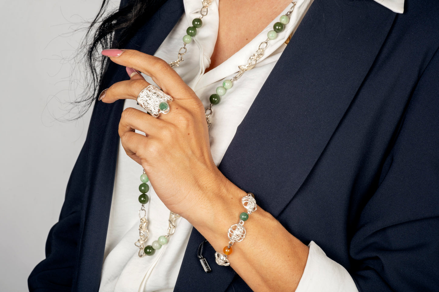 Collana argento e giada