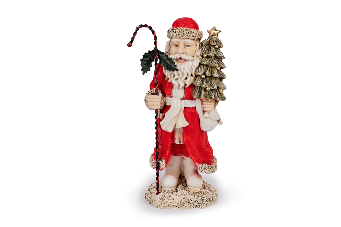 Babbo Natale con bastone e albero di Natale