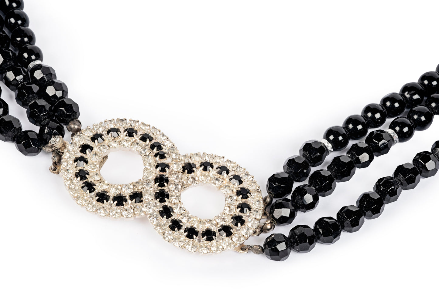 白黒クリスタルセンター3連ネックレス