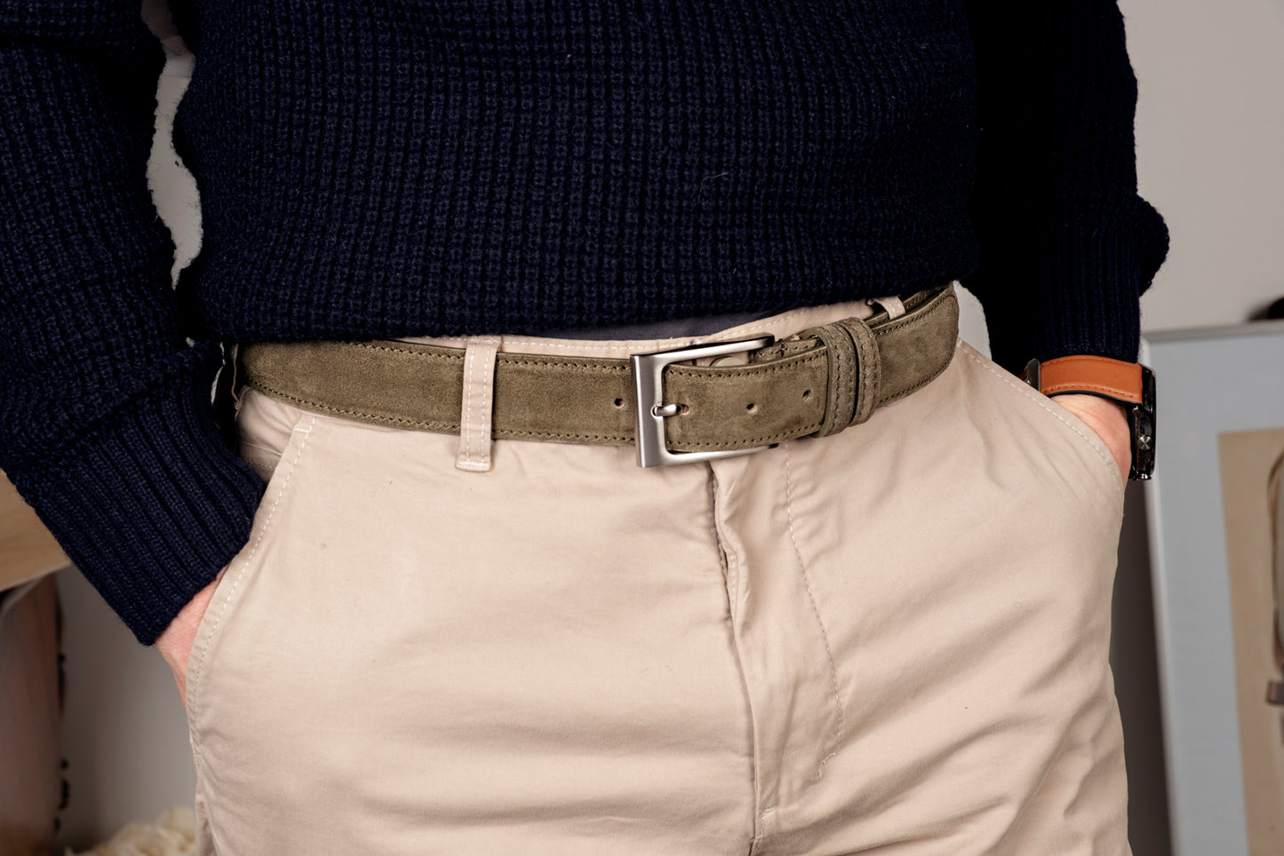 Cintura in scamosciato verde oliva