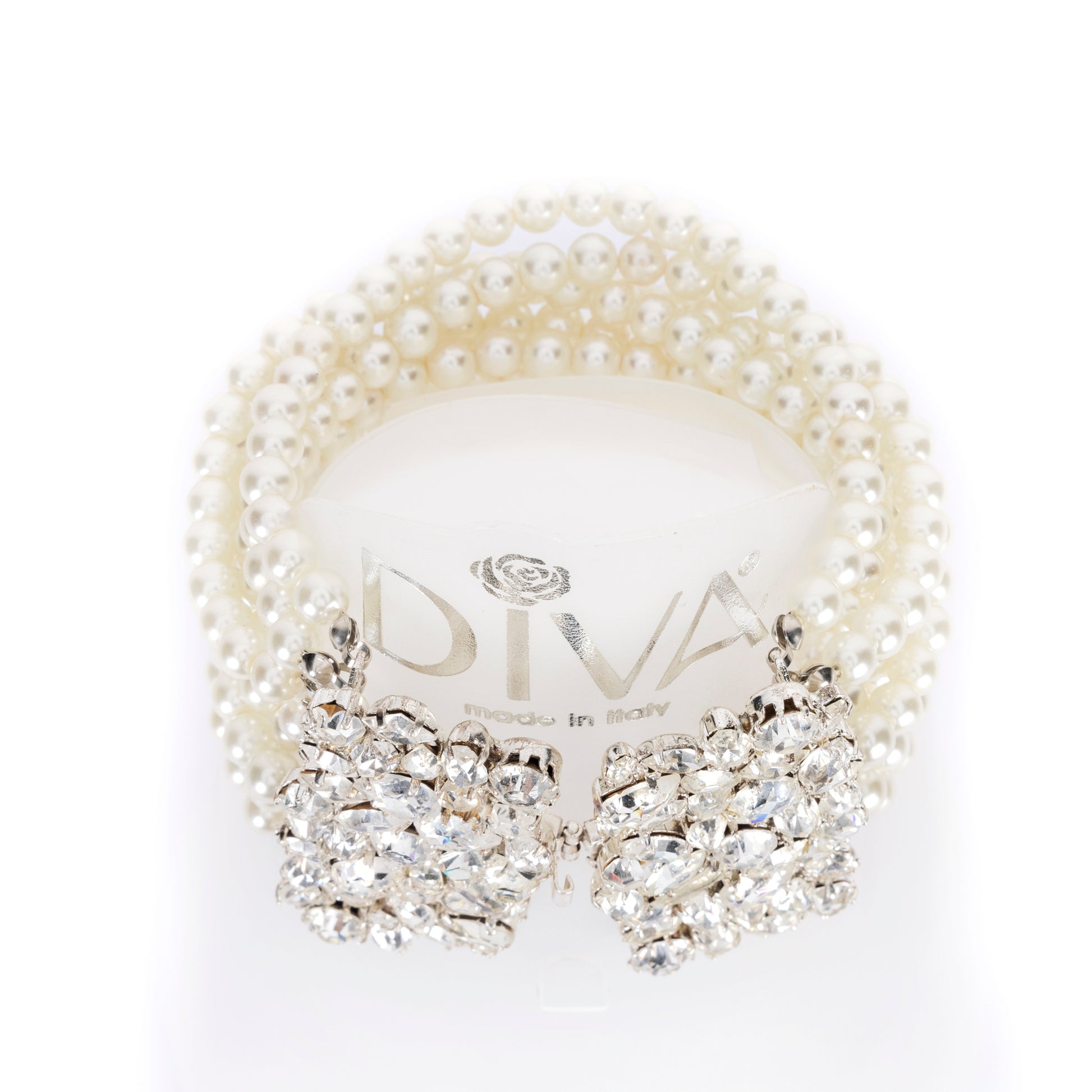 Bracciale cristalli Swarovski® fantasia sette fili di perle