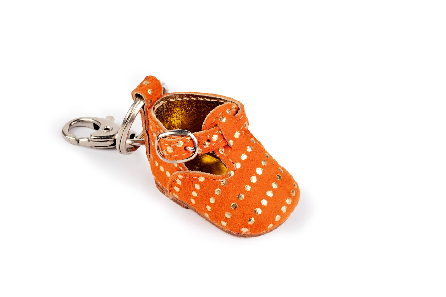 Portachiavi scarpina bebè arancione pois oro