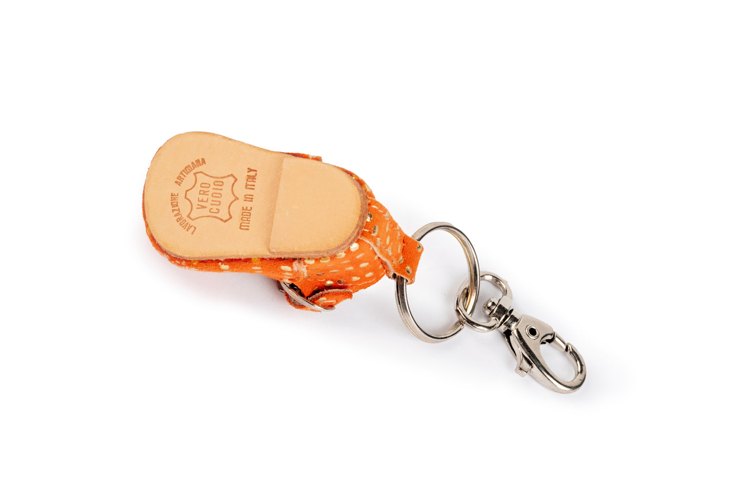 Portachiavi scarpina bebè arancione pois oro