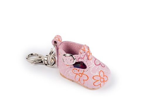 Portachiavi scarpina bebè rosa a fiori