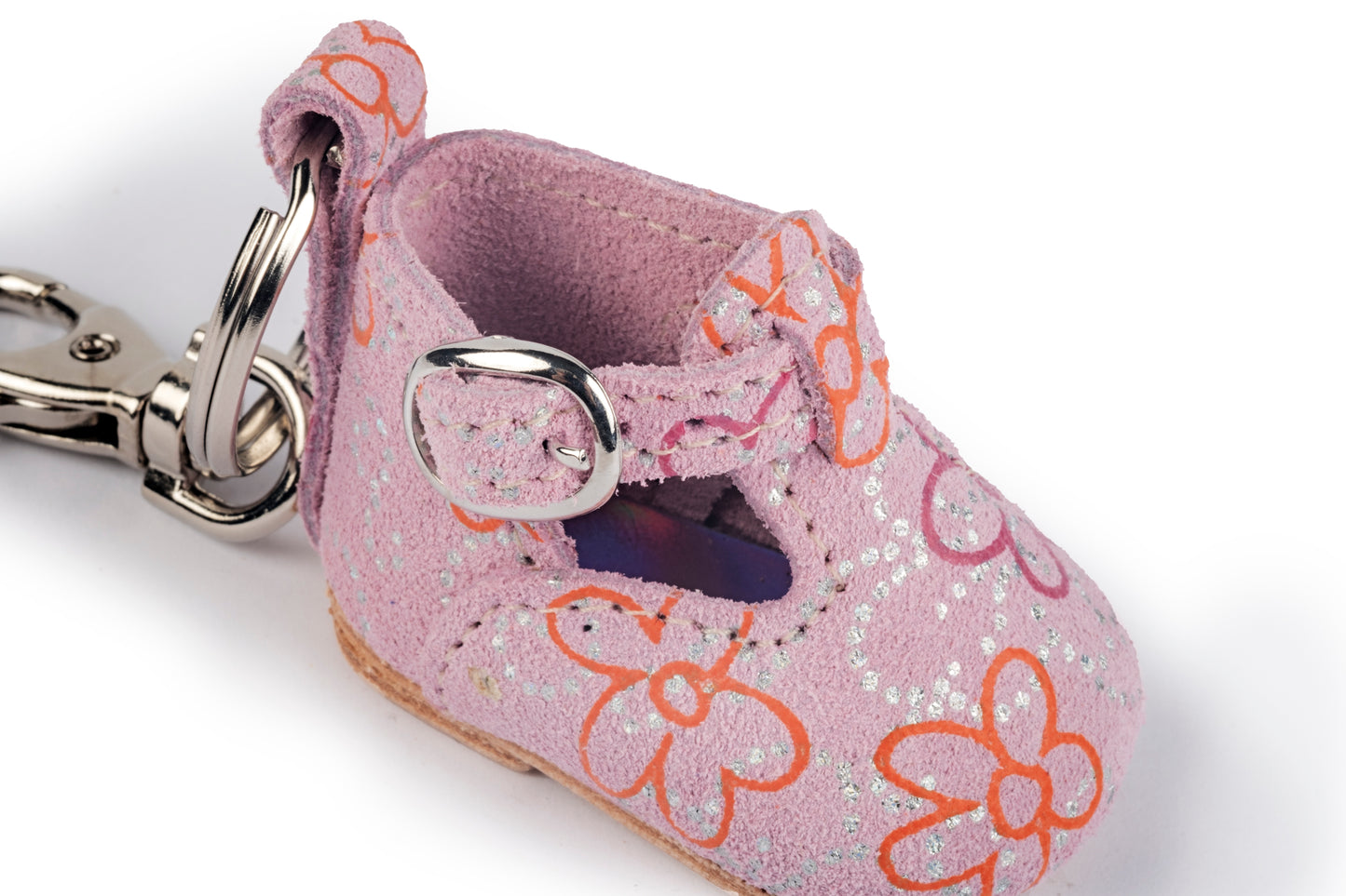 Portachiavi scarpina bebè rosa a fiori