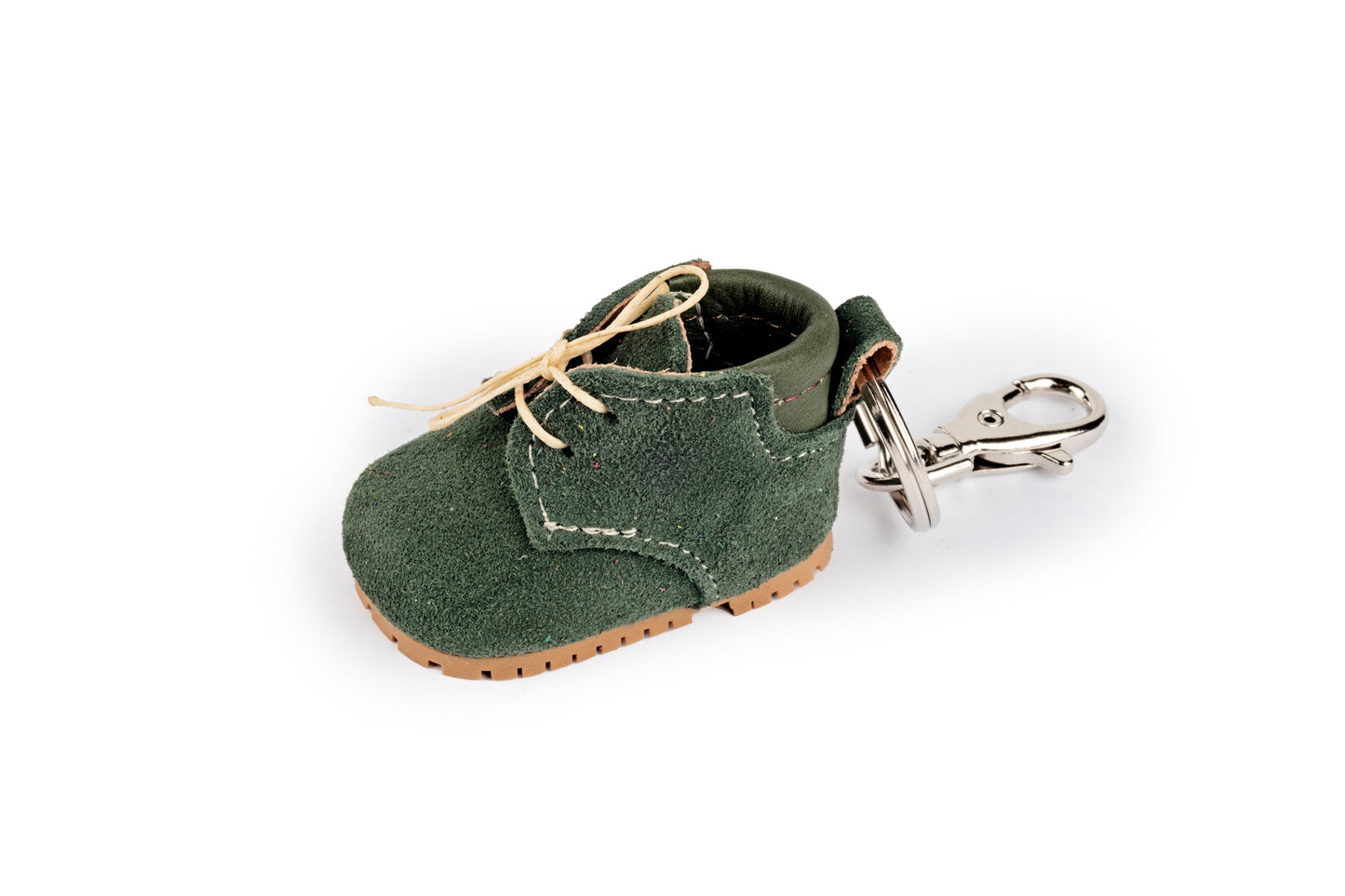 Portachiavi scarponcino verde in pelle