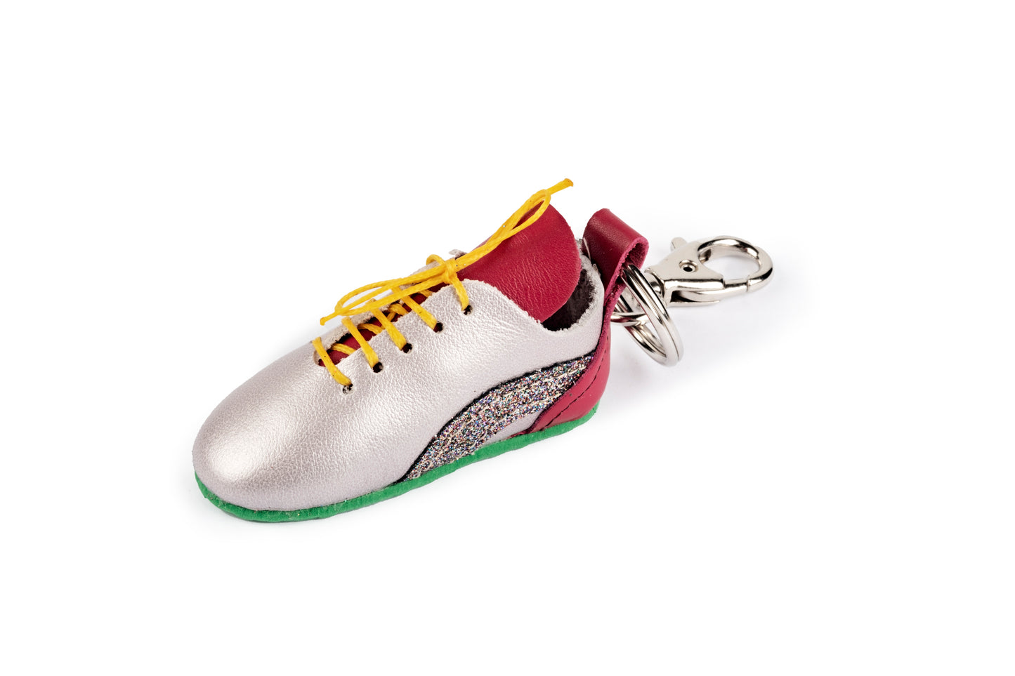 Portachiavi scarpina tennis argento, fucsia e glitter