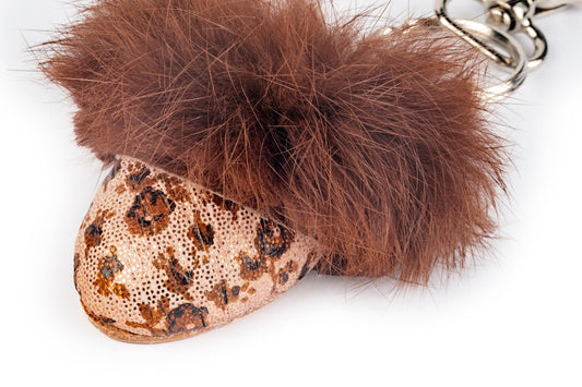 Portachiavi ciabattina toni del marrone con pelliccia