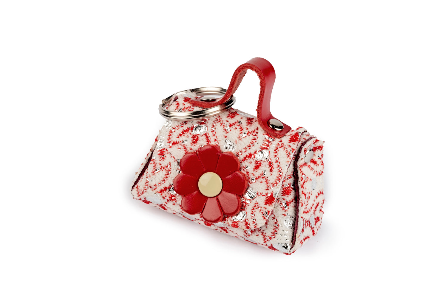 Portachiavi borsetta bianca e rossa