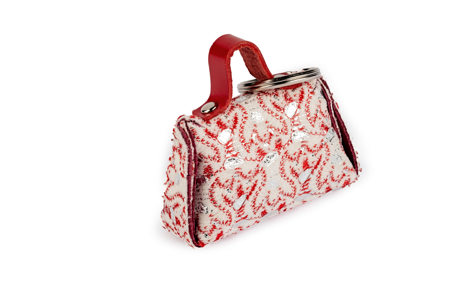 Portachiavi borsetta bianca e rossa