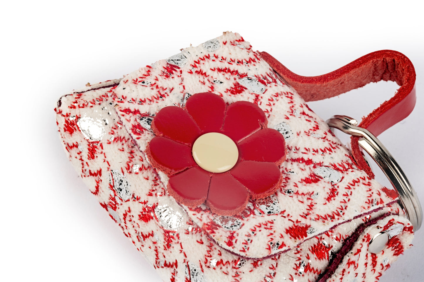 Portachiavi borsetta bianca e rossa