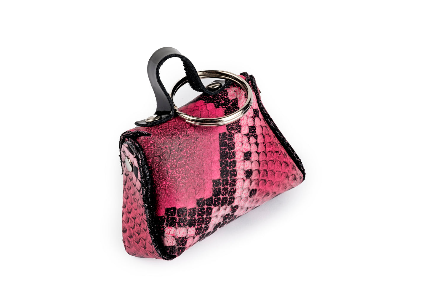 Portachiavi borsetta pitonata rosa e nero