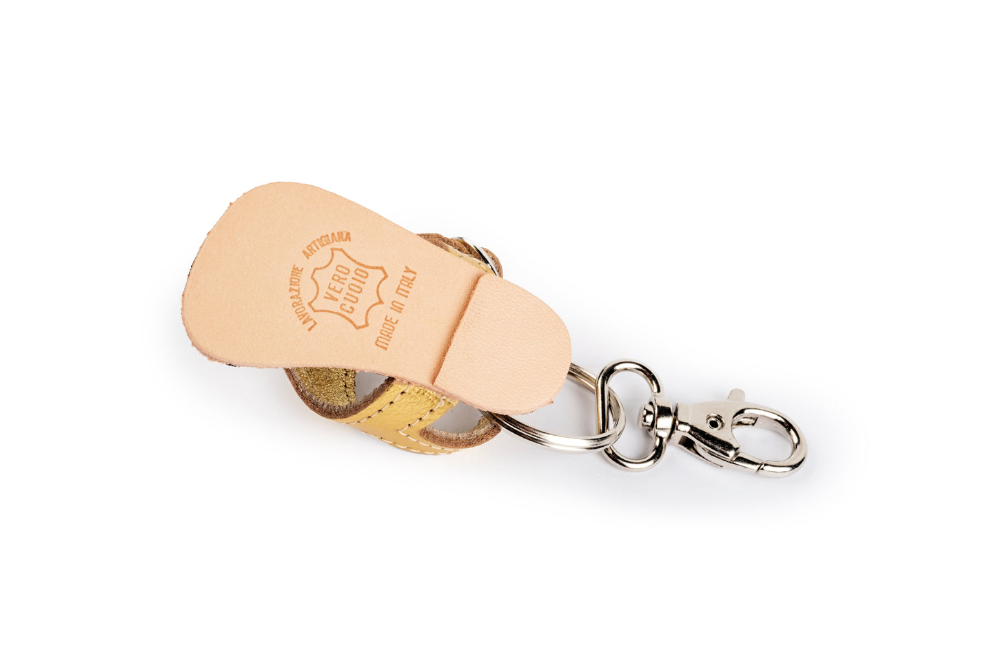 Portachiavi infradito in pelle color oro con cuoricino