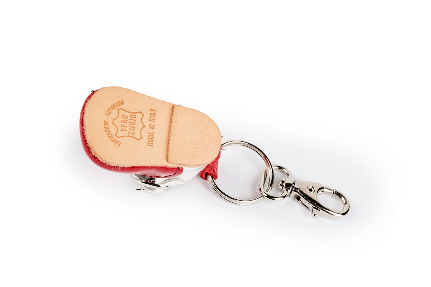 Portachiavi scarpina bebè bicolore rosso e bianco