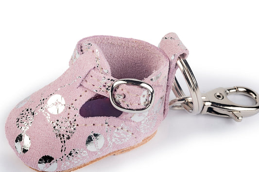 Portachiavi scarpina bebè rosa fantasia argento
