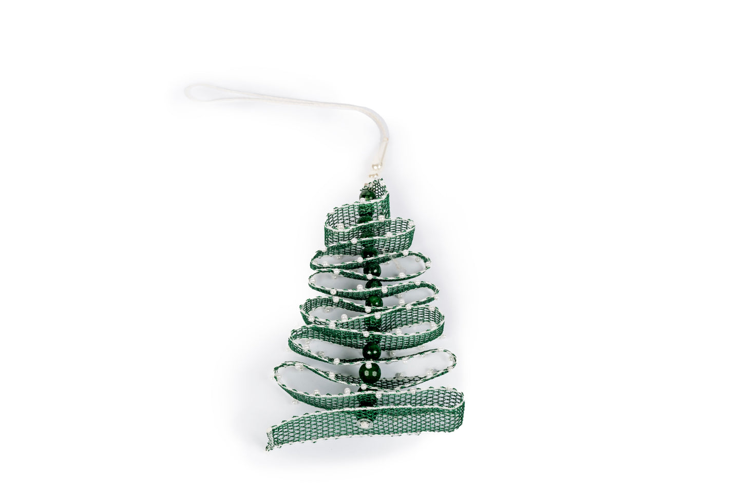 Decorazione alberello di Natale in merletto con perline