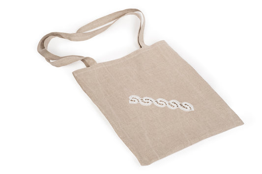 Shopper in puro lino con merletto a tombolo