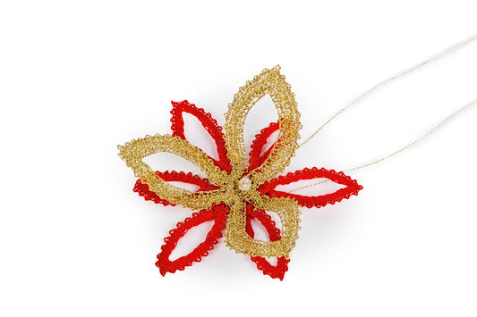 Decorazione fiore in merletto per albero di Natale, con perlina