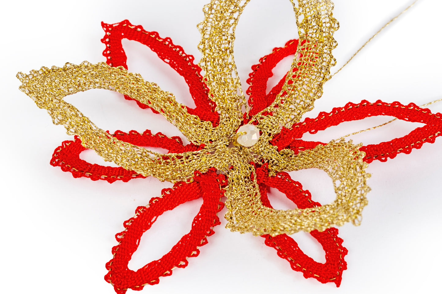 Decorazione fiore in merletto per albero di Natale, con perlina