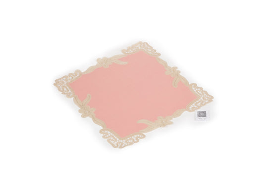 Centro in merletto con stoffa in puro lino rosa antico
