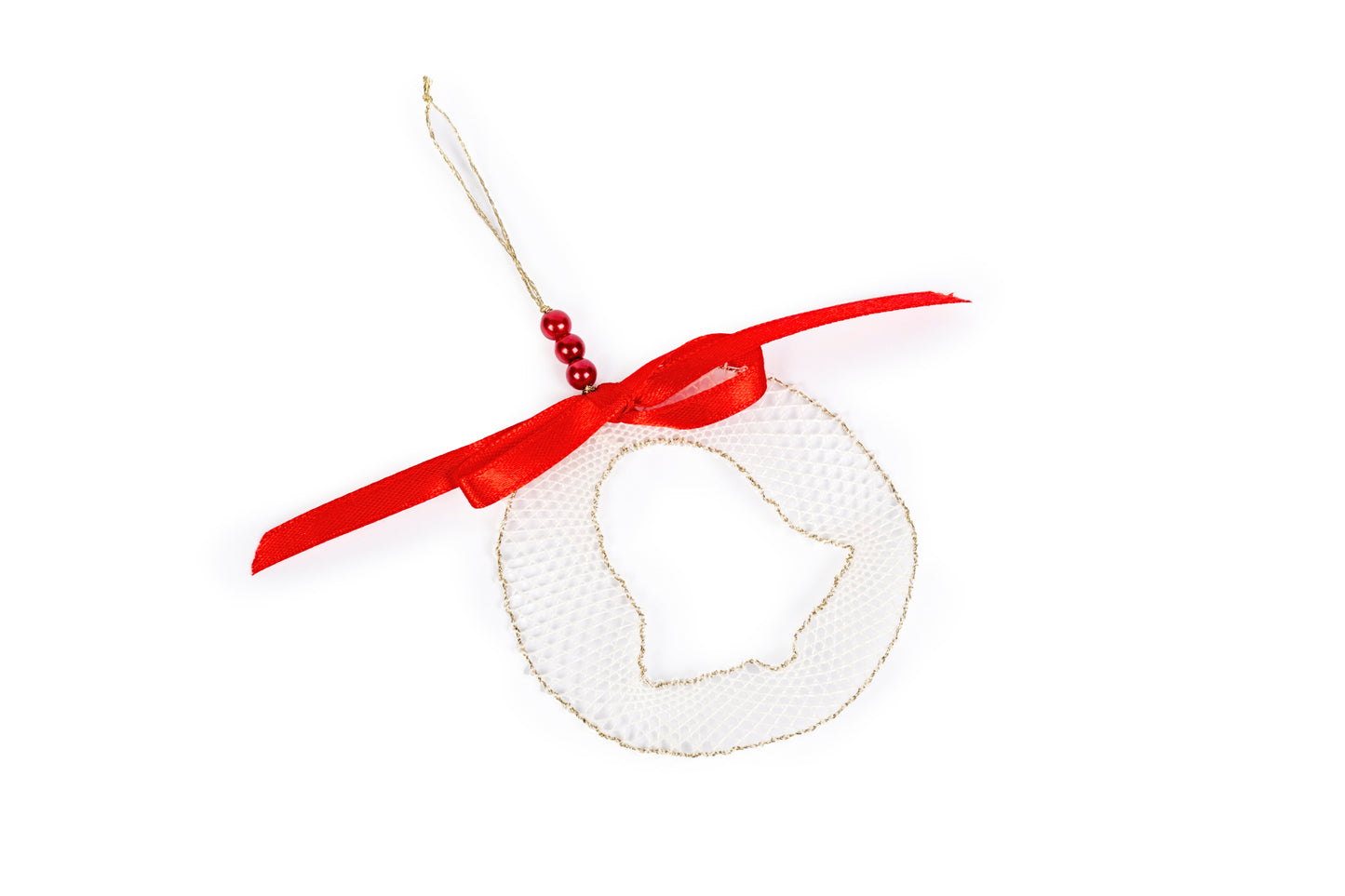 Decorazione pallina in merletto per albero di Natale, bianco e oro