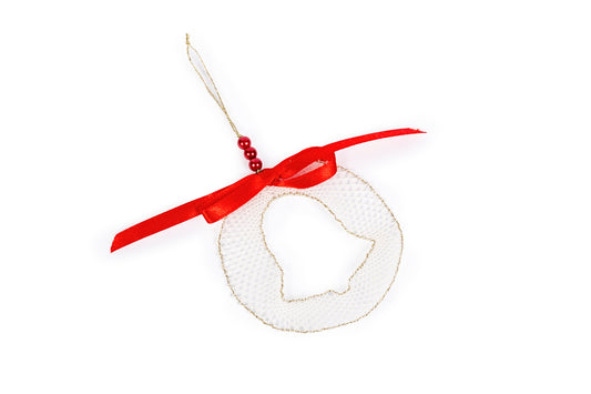 Decorazione pallina in merletto per albero di Natale, bianco e oro