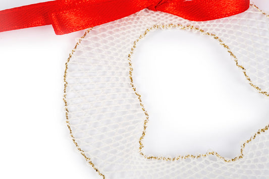 Decorazione pallina in merletto per albero di Natale, bianco e oro