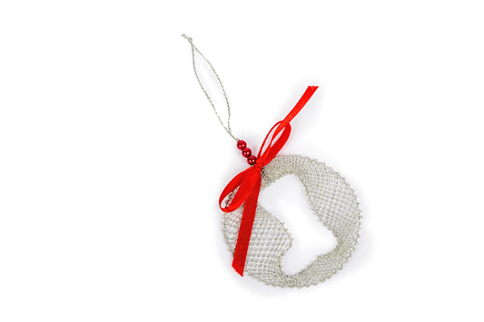 Decorazione pallina in merletto argento per albero di Natale