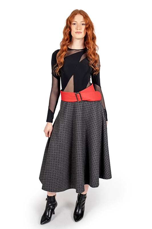 Gonna a ruota in lana a micro pois