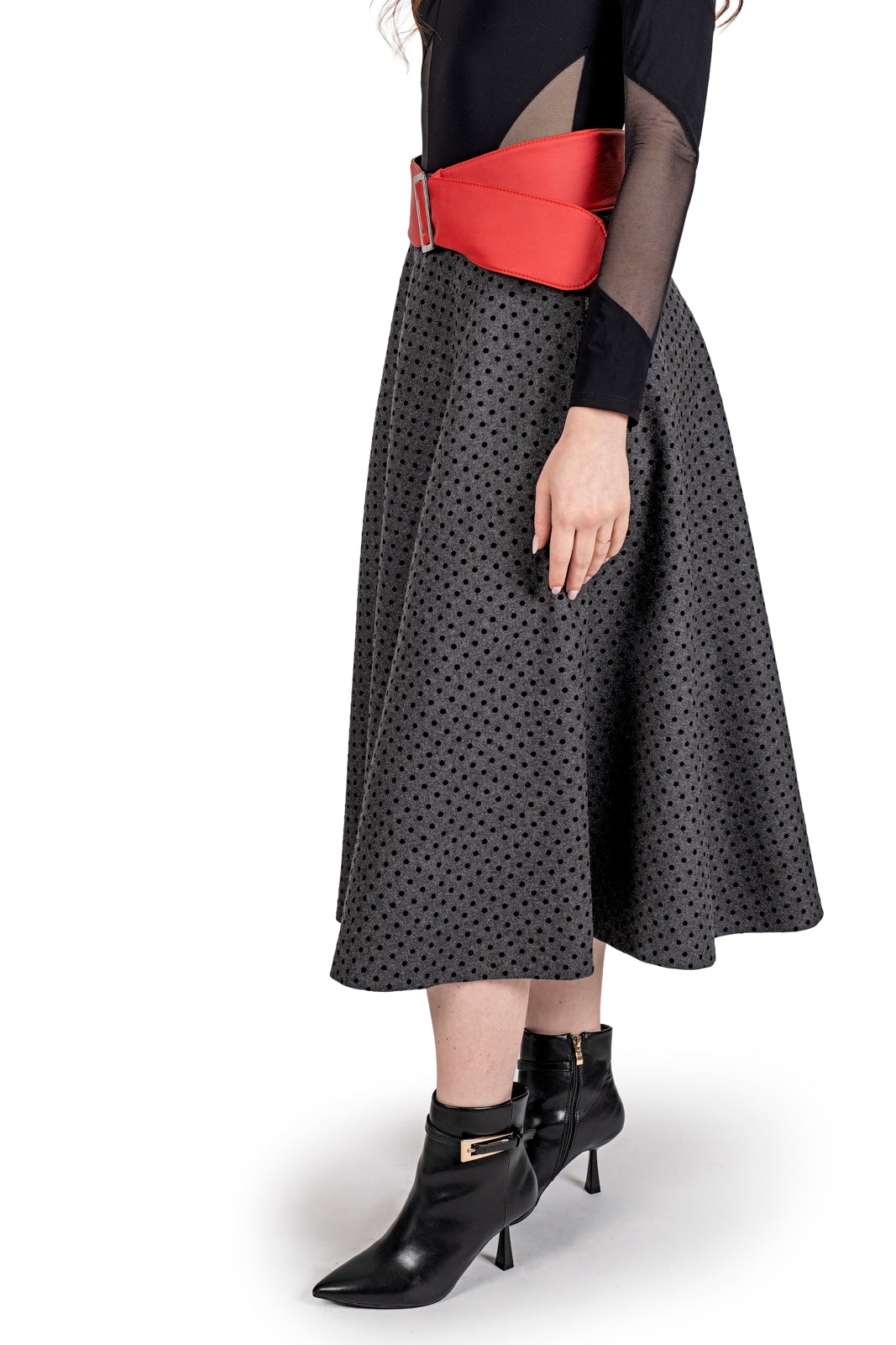 Gonna a ruota in lana a micro pois