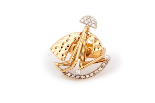 Anello scultura in oro giallo e diamanti