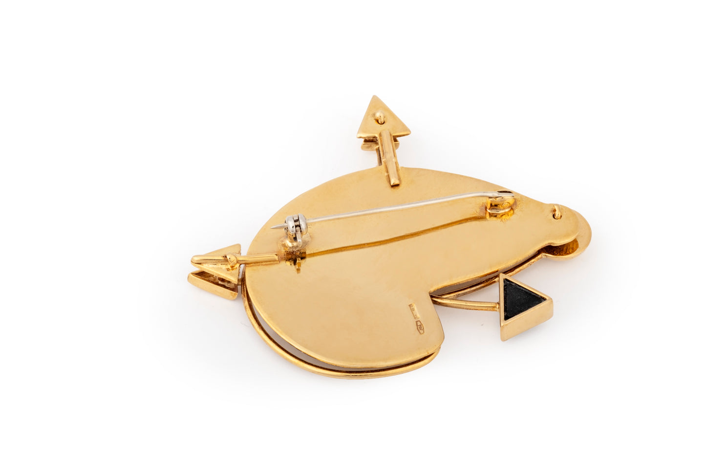 Spilla frecce oro, diamanti, smeraldo e onice