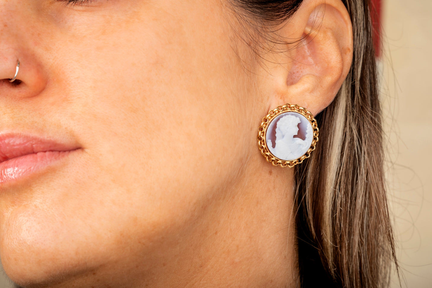 Agate cameo earrings